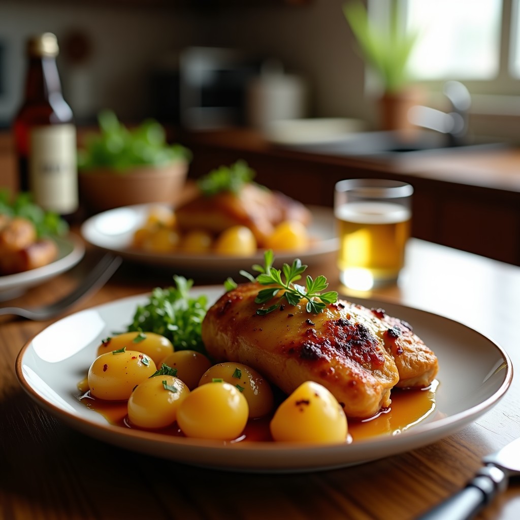 Pollo al Horno con Miel y Mostaza y Patatas Rústicas: Receta Jugosa y Fácil en 55 Minutos