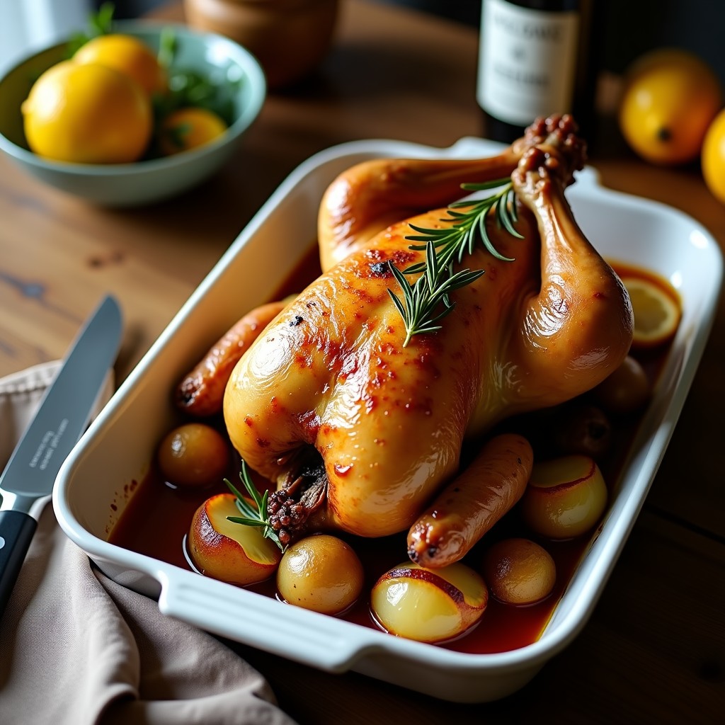 Pollo Asado al Limón y Hierbas con Patatas Panadera: Receta Jugosa, Fácil y Aromática