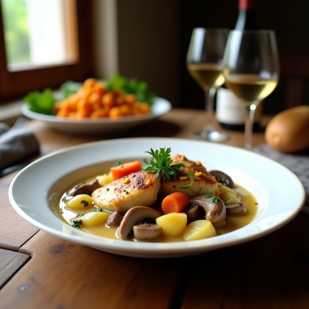 Pollo al Vino Blanco y Champiñones Silvestres: Receta Francesa en Olla Lenta