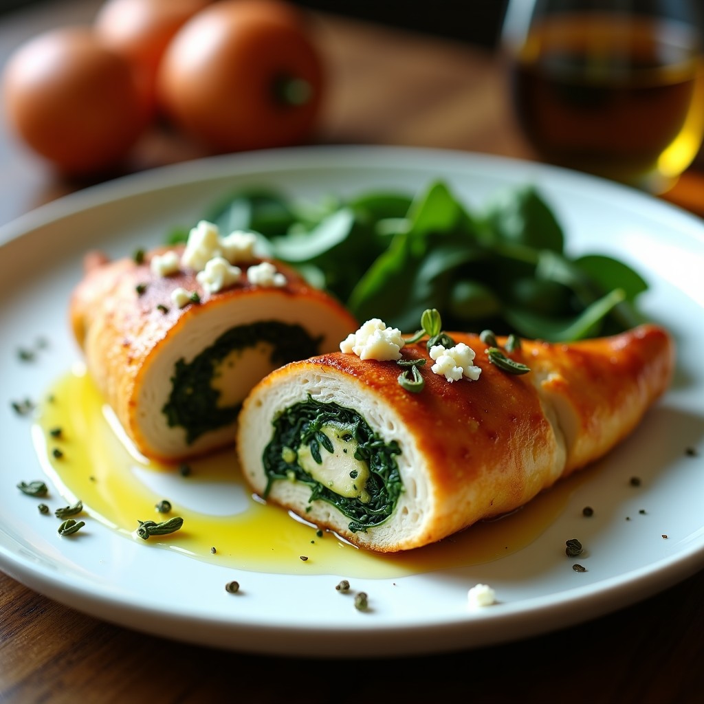 Porps de Pollo de garrafón Rellenos de Espinacas y Queso Feta: Receta en Olla Exprés en 20 Minutos