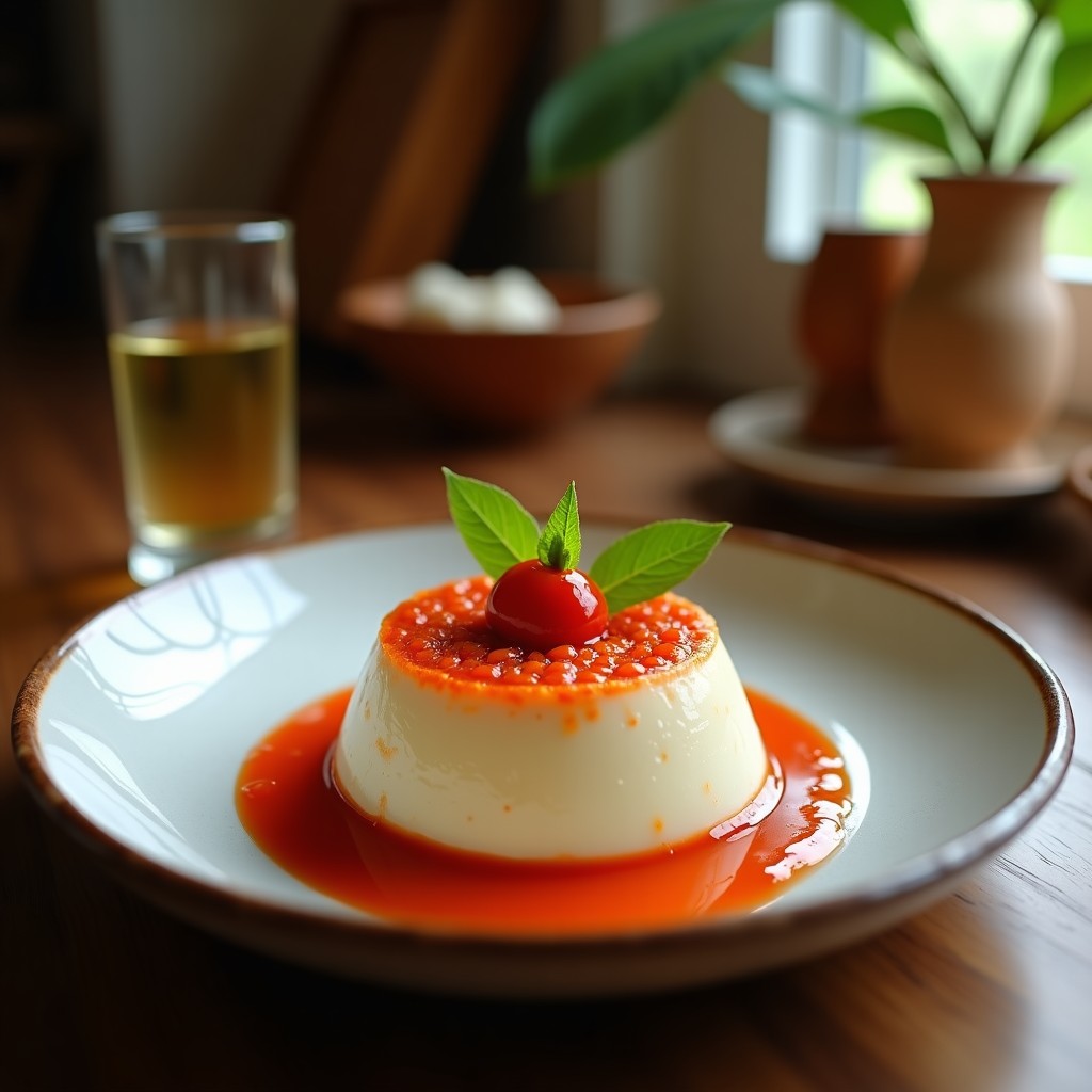 Pudding de lentejas rojas y coco servido en copas de cristal transparente, con capas cremosas y espolvoreado de coco rallado y semillas de chía. Postre vegano alto en fibra y sin azúcar, listo para disfrutar.