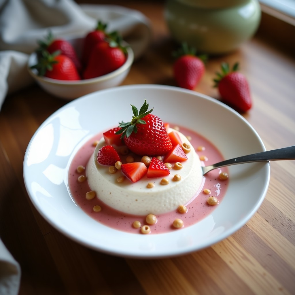 Pudín de chía keto en un bol de cristal con capas visibles de semillas de chía, leche de coco, coco rallado, moras frescas y nueces picadas, servido con una cuchara de madera.