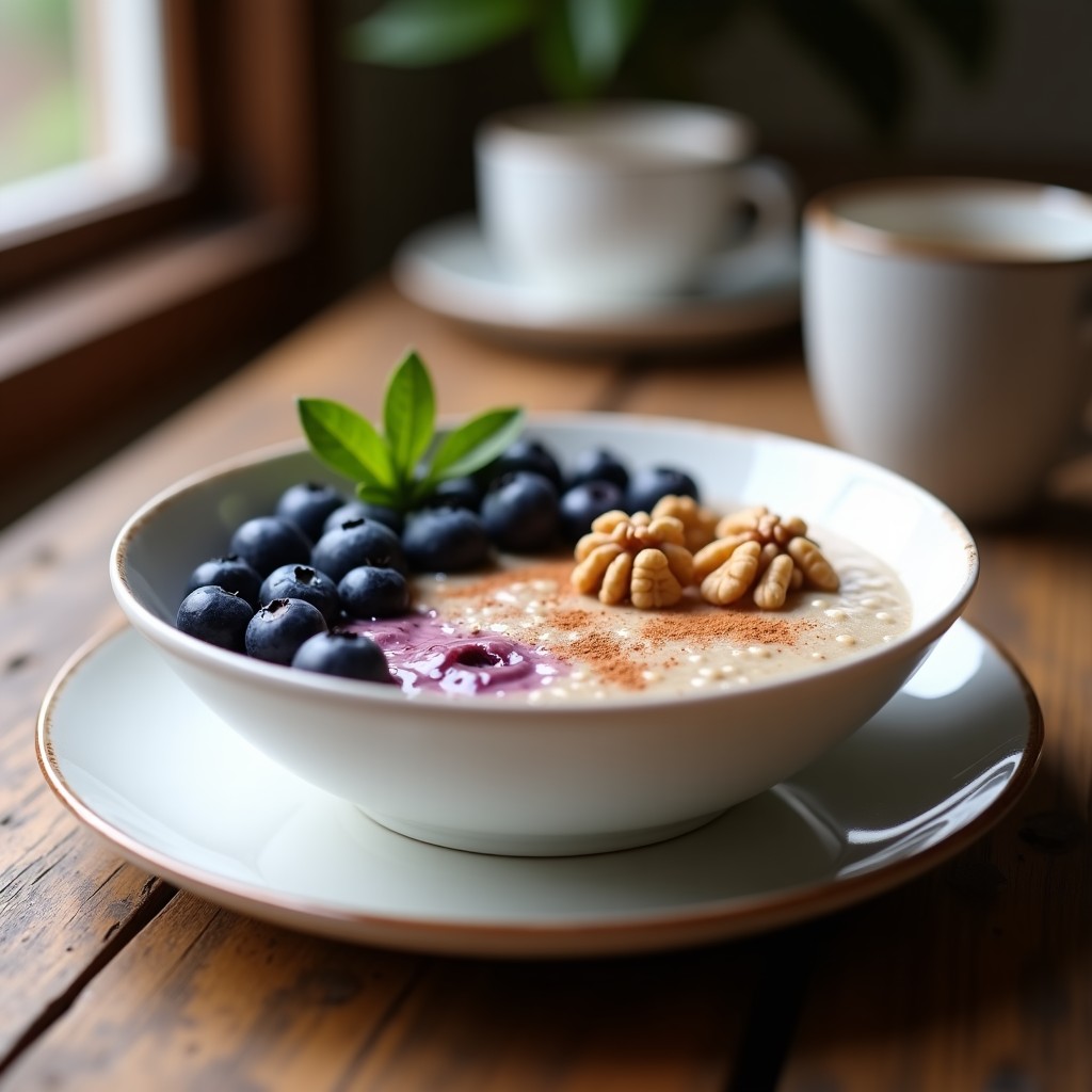 Pudín de Quinoa y Arándanos con Canela: Desayuno Sin Gluten y Alto en Fibra