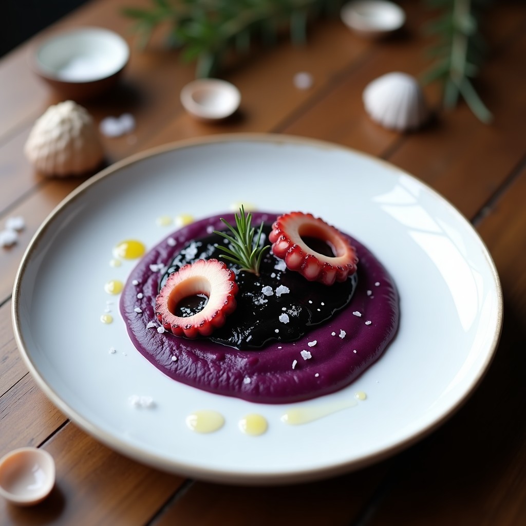 Pulpo en su Tinta con Puré de Patata Morada: Receta Galleta Gourmet en Thermomix