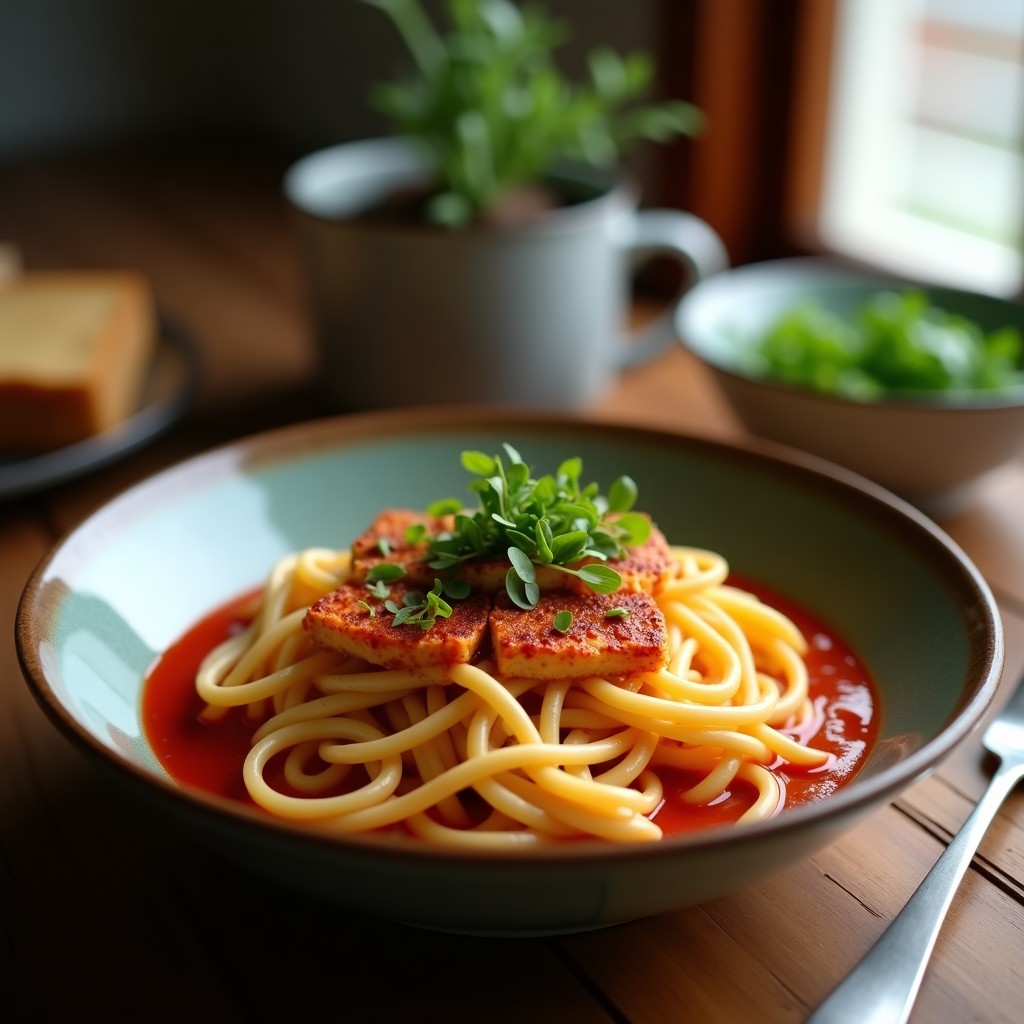 Ramen Vegano Cremoso de Miso y Pasta Roja con Tofu Crujiente: Receta Fácil y Reconfortante en 30 Minutos
