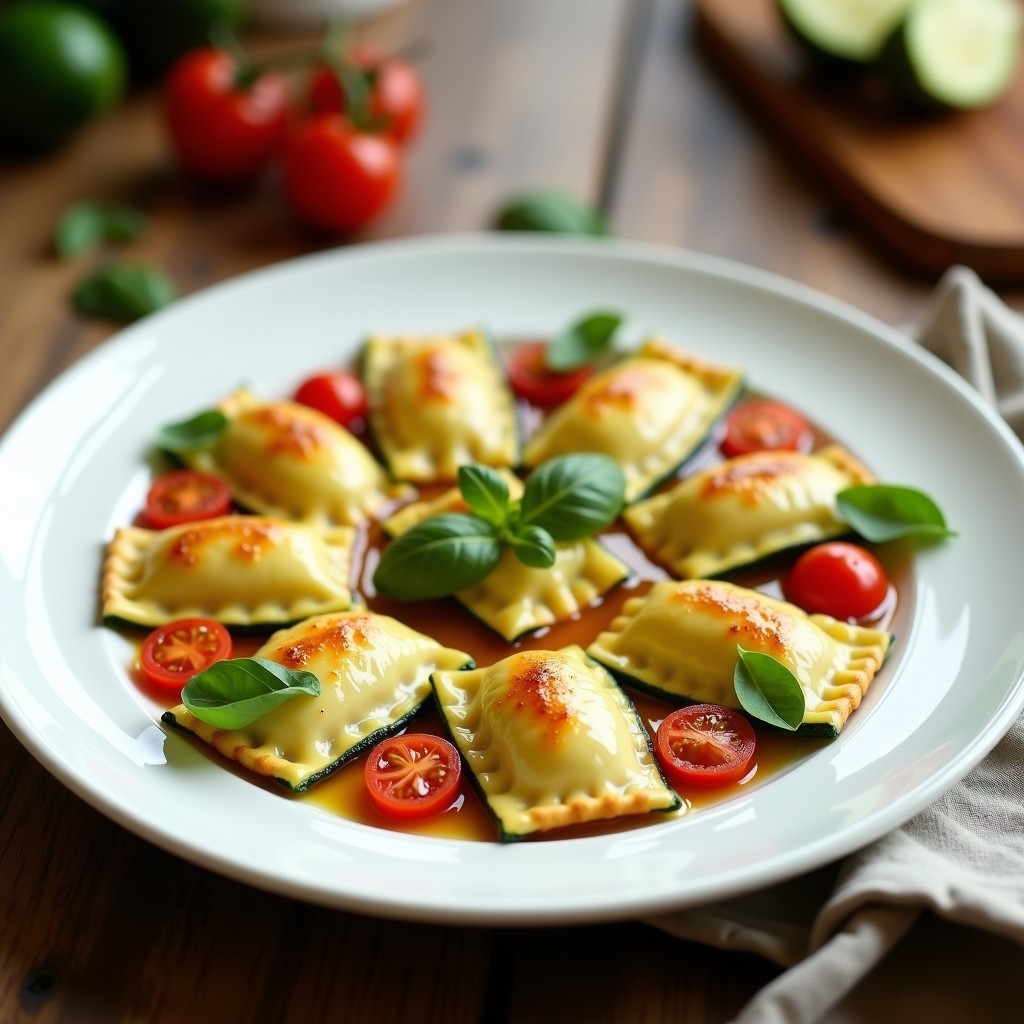 Raviolis de Calabacín Rellenos de Ricotta y Albahaca: Receta Keto Sin Masa en 25 Minutos