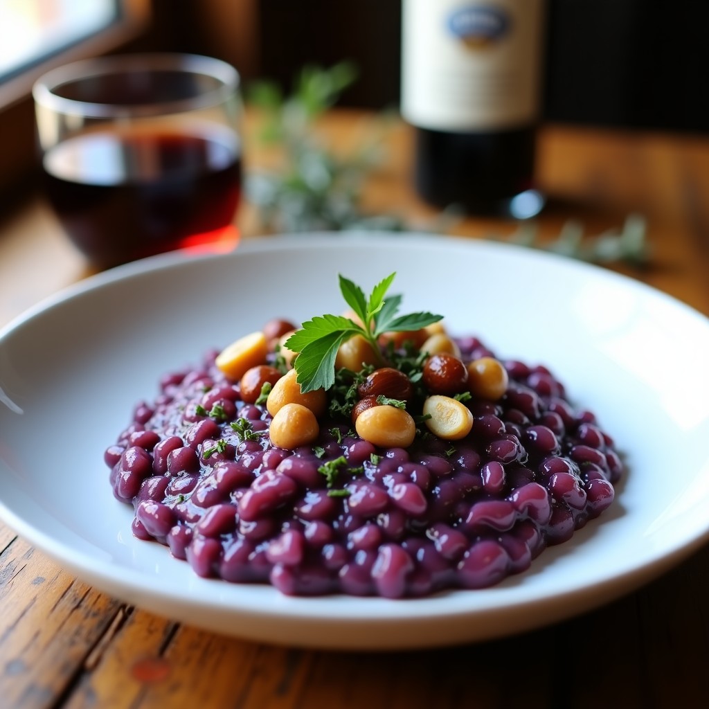 Risotto de Coliflor Morada con Reducción de Oporto: Receta Gourmet Vegana en Olla Express