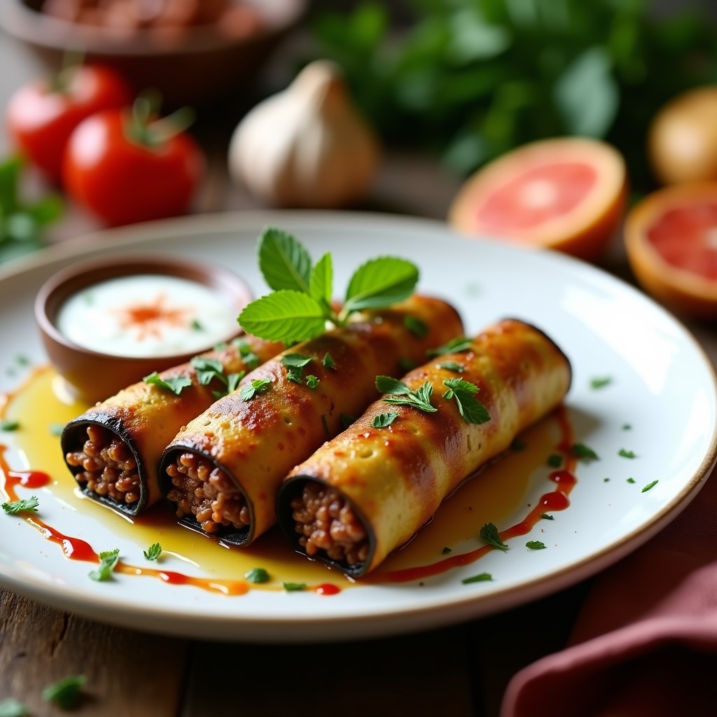 Rollitos de Berenjena con Carne de Res y Salsa de Yogur: Receta Turca en Airfryer