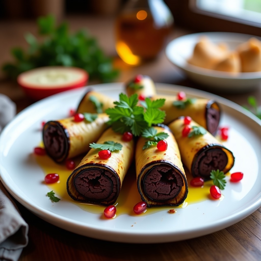 Rollitos de Berenjena Rellenos de Hummus de Garbanzos Negras y Granados: Receta Libanesa en Airfryer