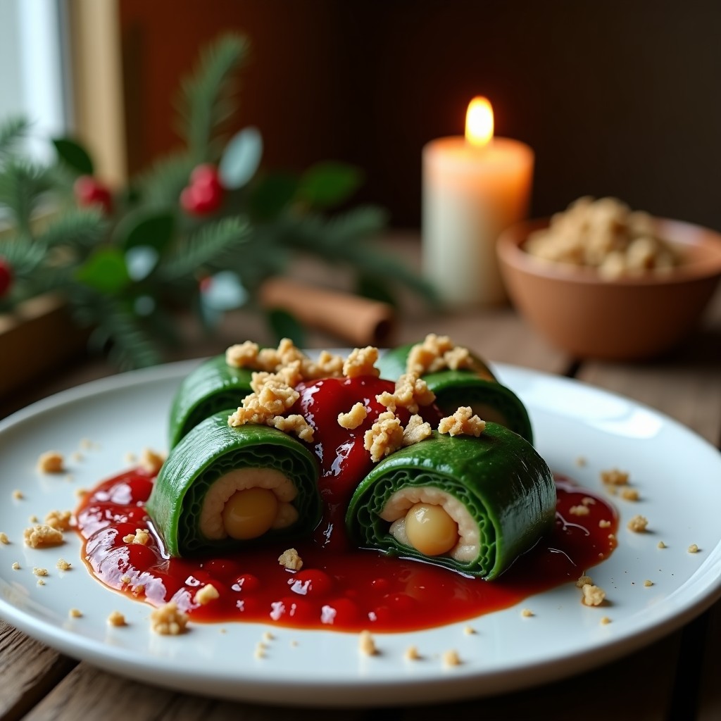 Rollitos de Col Rizada con Puré de Castañas: Receta Vegana de Navidad en Thermomix con Salsa de Arándanos
