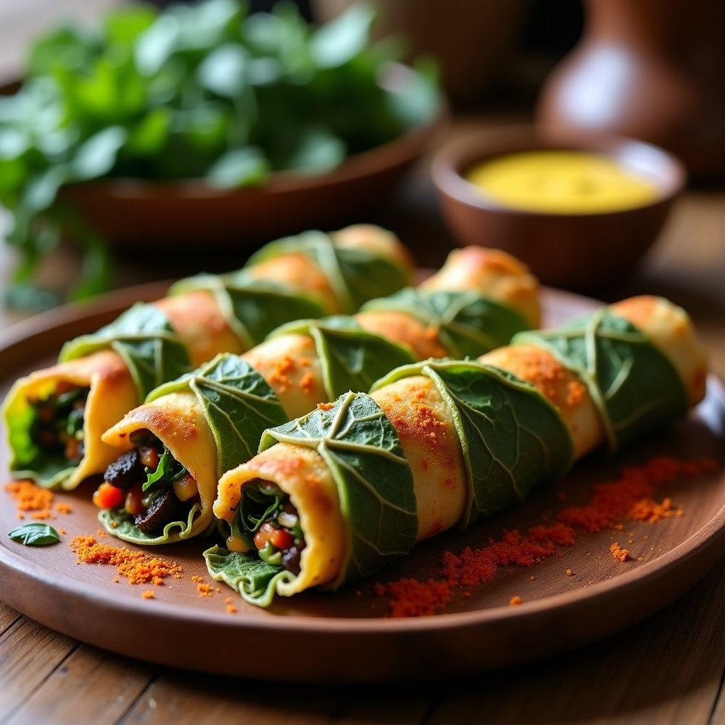 Rollitos de Col Rizada con Relleno de Tofu Ahumado: Receta Alemana Vegana en Airfryer