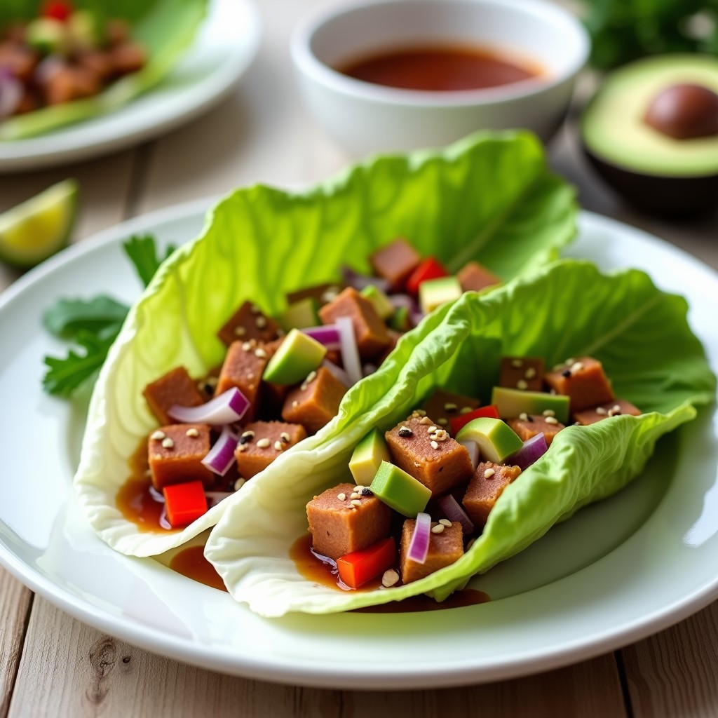Rollitos de Lechuga con Relleno de Atún y Salsa Teriyaki: Receta Keto en 15 Minutos