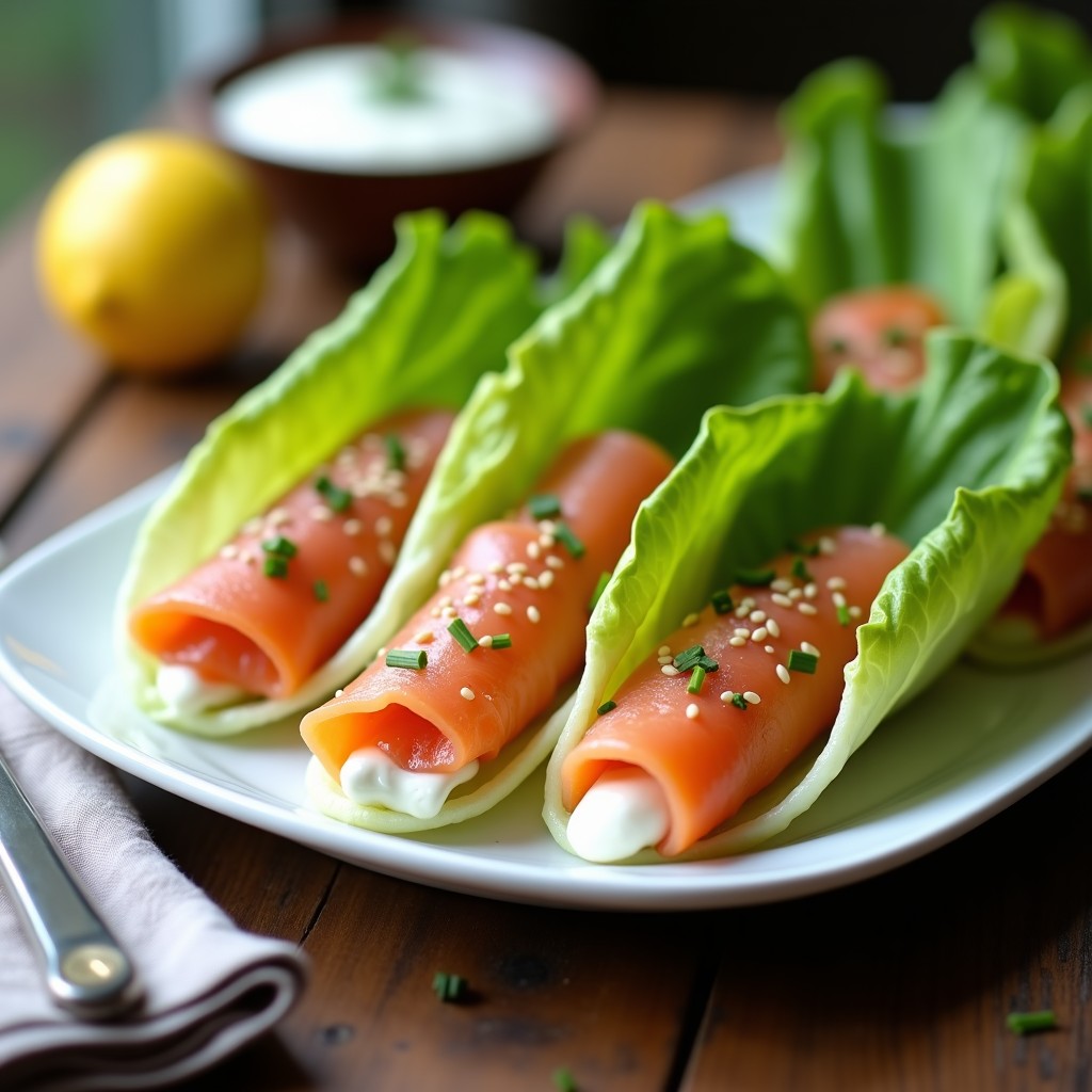 Rollitos de Lechuga Rellenos de Salmón Ahumado y Crema de Eneldo: Receta Keto en 15 Minutos