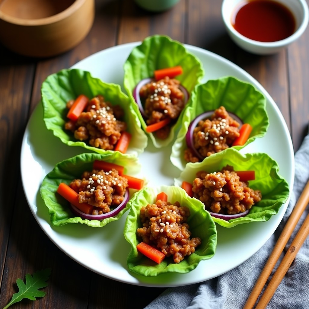 Rollitos de Lechuga con Salteado de Soja Texturizada y Salsa Teriyaki: Receta Vegana Sin Gluten