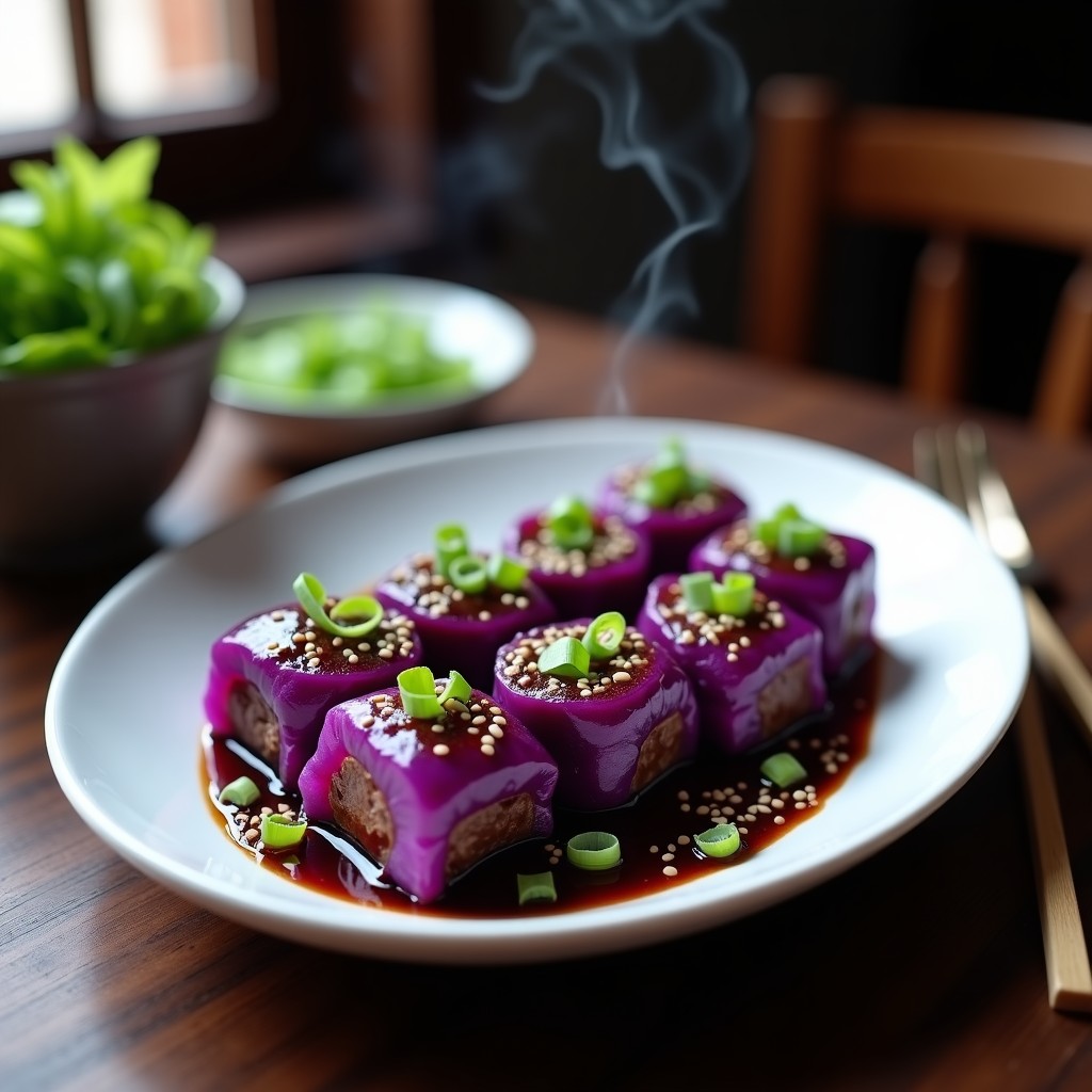 Rollitos de Repollo Morado con Carne de Res y Salsa de Ciruela: Receta China en Olla Exprés