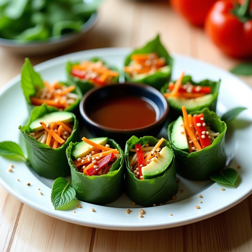 Rollos de Primavera de Col Rizada y Sésamo: Receta Crudivegana con Salsa Teriyaki