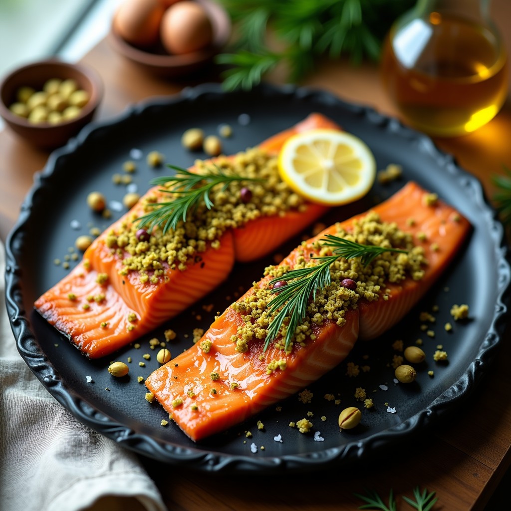 Salmón al Horno con Costra de Pistacho y Miel: Receta Fácil y Elegante en 20 Minutos