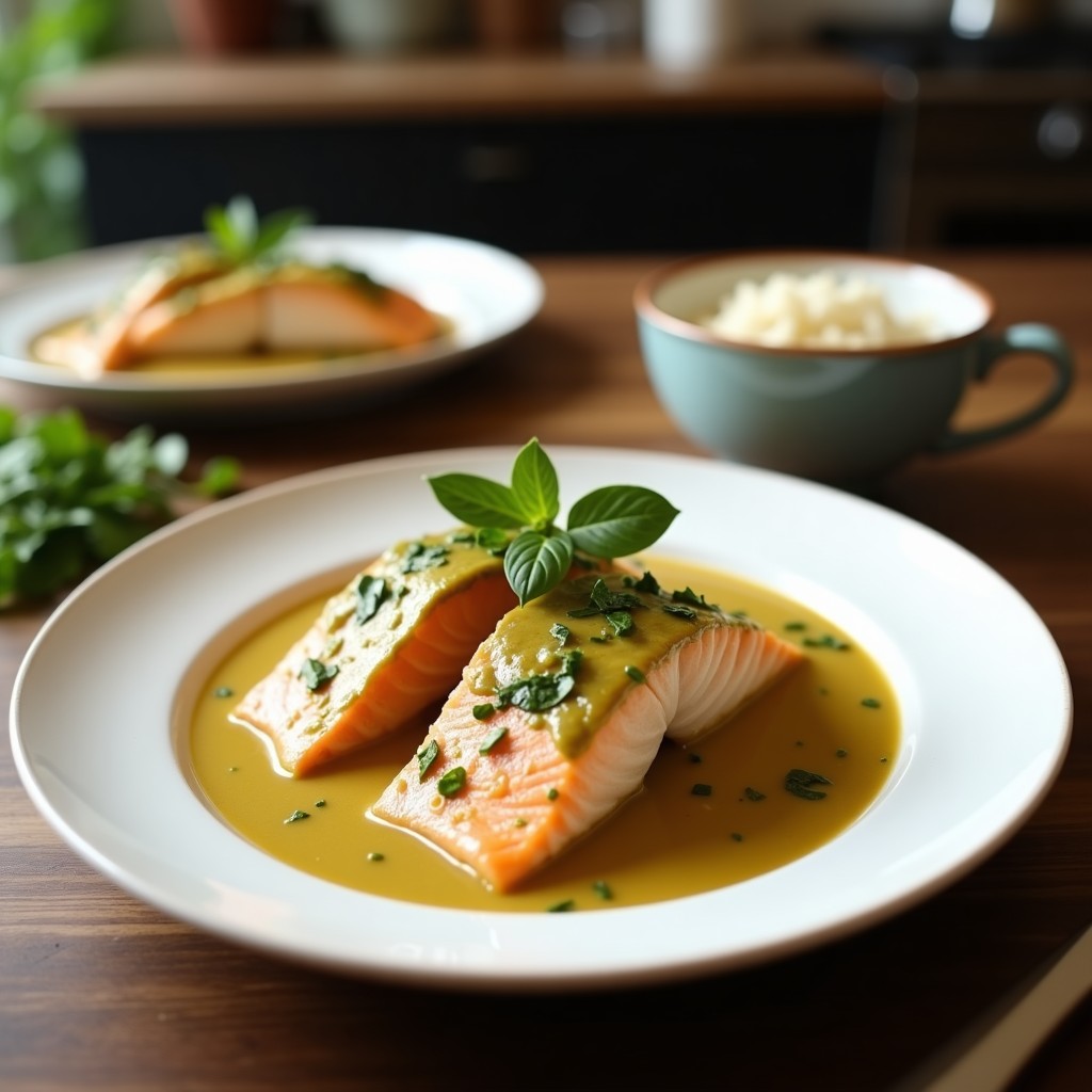Salmón al Curry Verde Tailandés con Leche de Coco: Receta Cremosa en Sartén en 20 Minutos