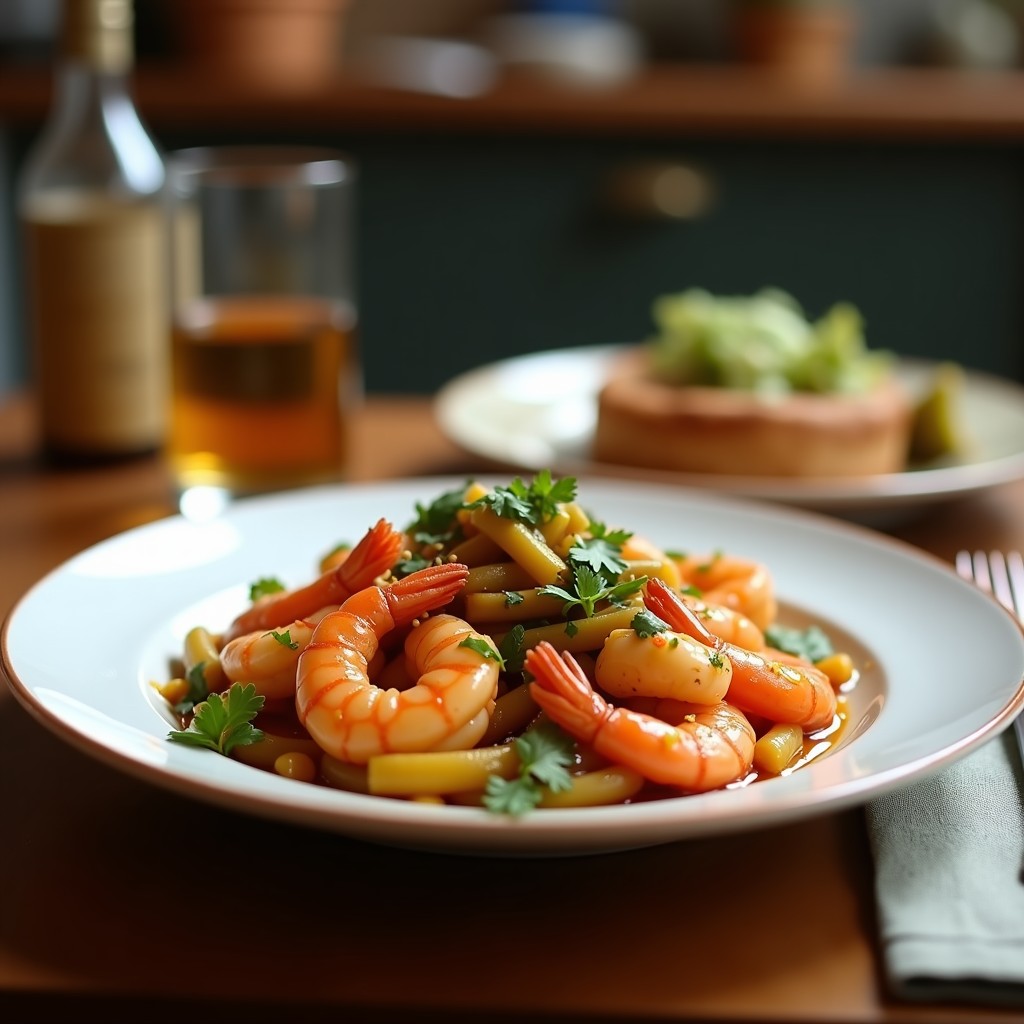 Salteado de gambas y verduras crujientes con salsa de jengibre y soja, receta china fácil y saludable en 20 minutos