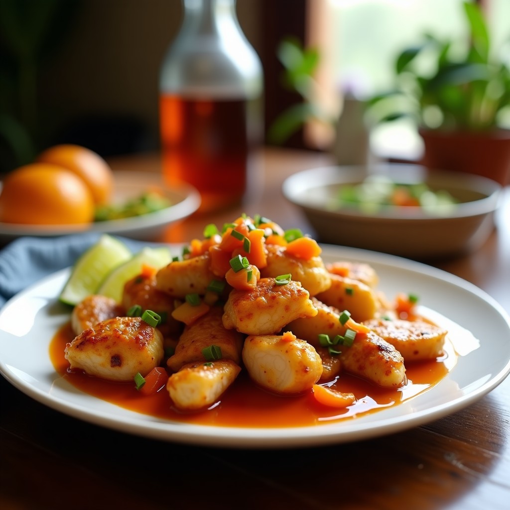 Salteado Rápido de Pollo Crujiente con Salsa de Naranja y Jengibre: Receta China Fácil en 20 Minutos