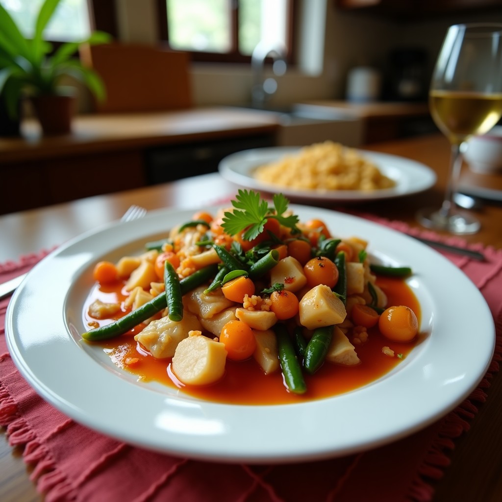 Salteado Rápido de Pollo y Verduras Crujientes con Salsa Hoisin y Anacardos