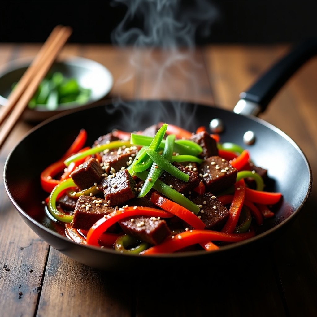 Salteado Rápido de Ternera y Pimientos con Salsa de Ostras: Receta China en 20 Minutos