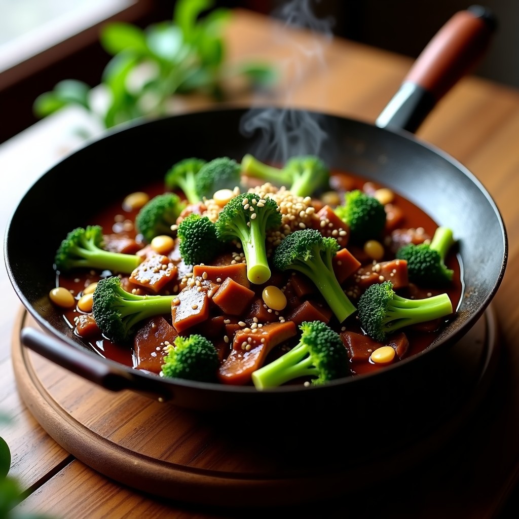 Salteado de ternera y brócoli con salsa de ostras y sésamo, receta china fácil y rápida en 20 minutos