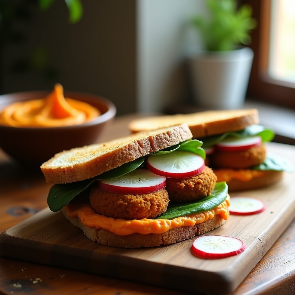 Sándwich de Falafel de Habas y Hummus de Zanahoria: Receta Vegana en Pan de Centeno