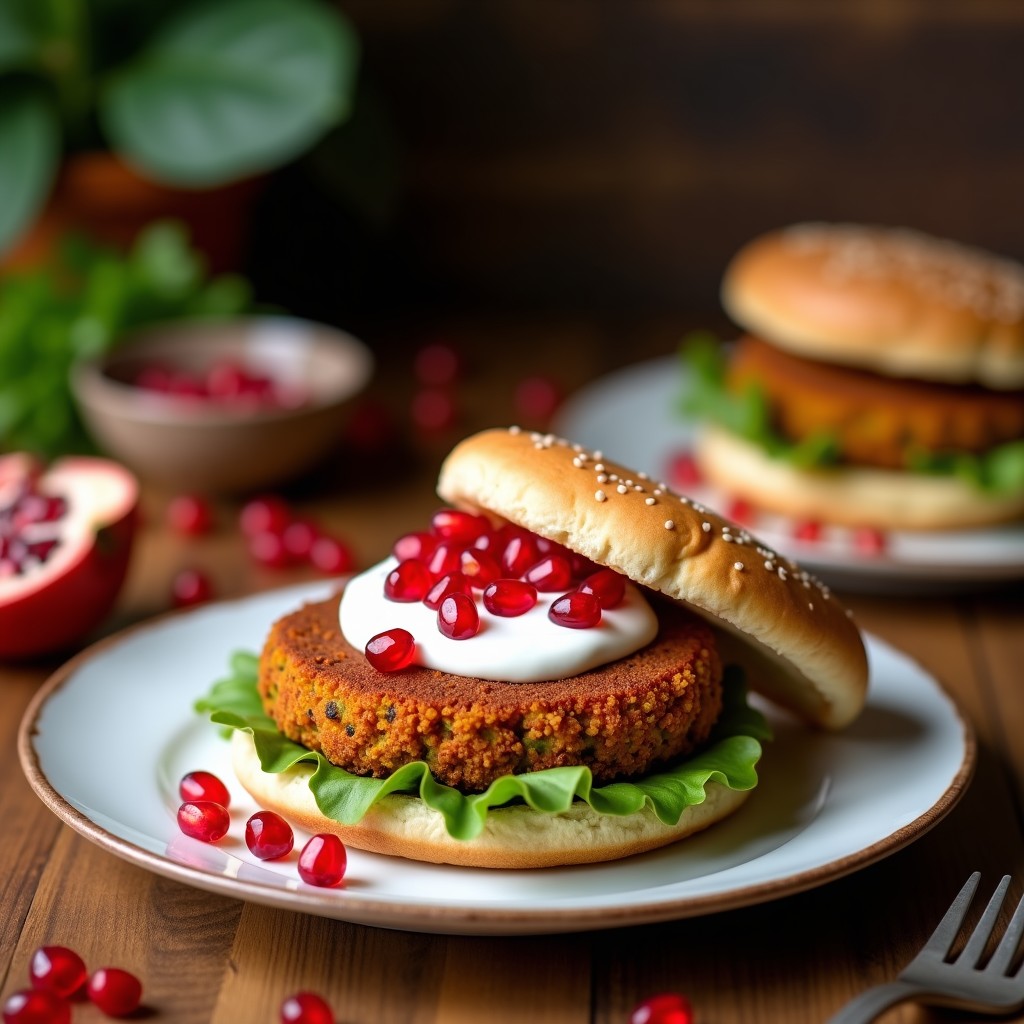 Sándwich de Falafel Crujiente con Salsa de Yogur de Coco y Granados: Receta Vegana en 15 Minutos