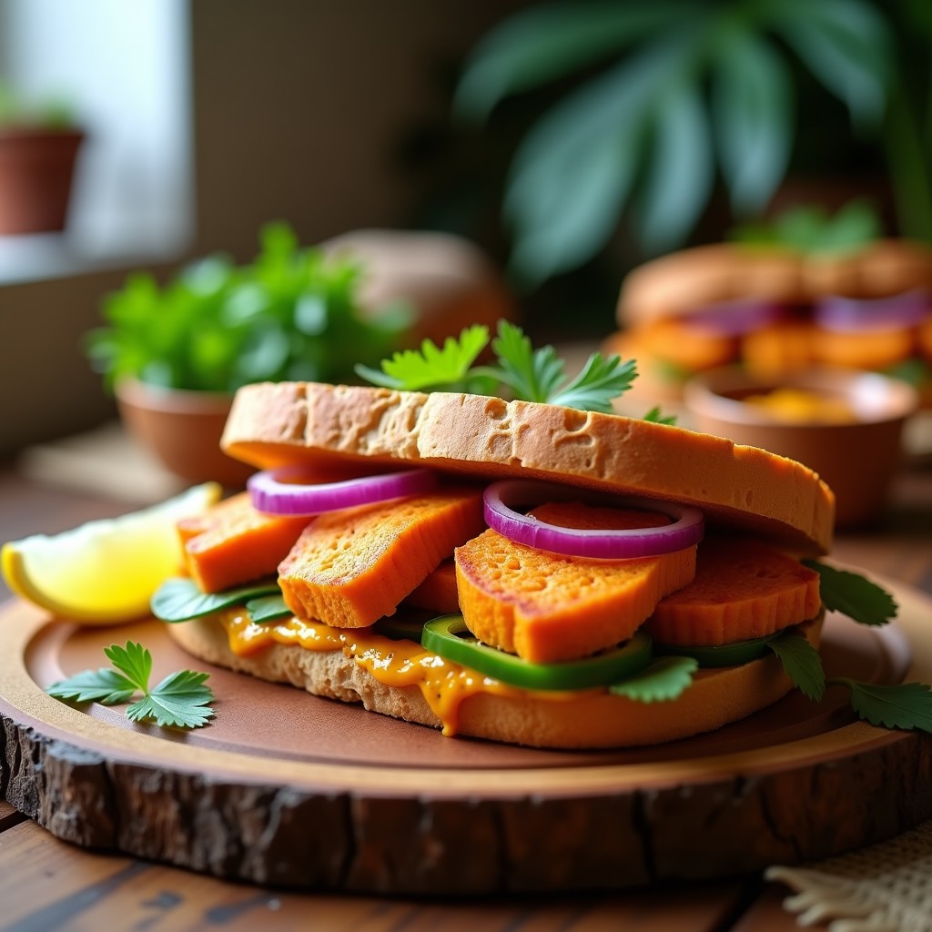 Sándwich de Pan de Batata con Pollo al Curry: Receta Sin Gluten en Airfryer
