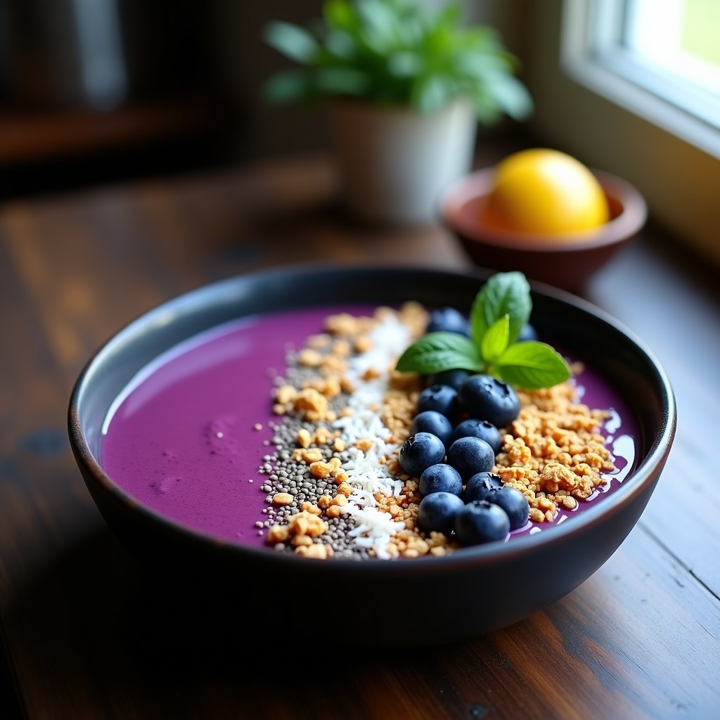 Smoothie Bowl de Acai y Camu Camu con Toppings de Granola de Quinoa: Desayuno Amazonas