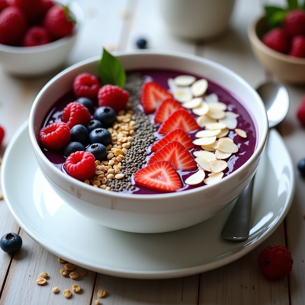 Smoothie Bowl de Acai y Guaraná con Toppings de Frutos Rojos: Desayuno Brasileño Energético