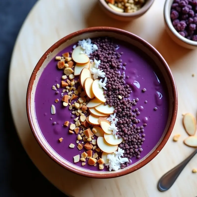 Smoothie Bowl Morada con Quinoa y Zaatar: Receta Antiox de Alto Valor Nutricional en 10 Minutos