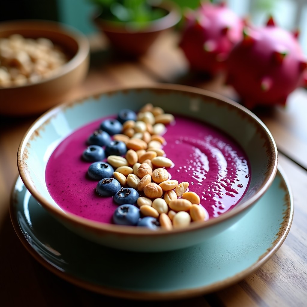 Smoothie Bowl de Pitaya y Coco con Toppings de Frutos Secos: Desayuno nuestro Sin Lácteos
