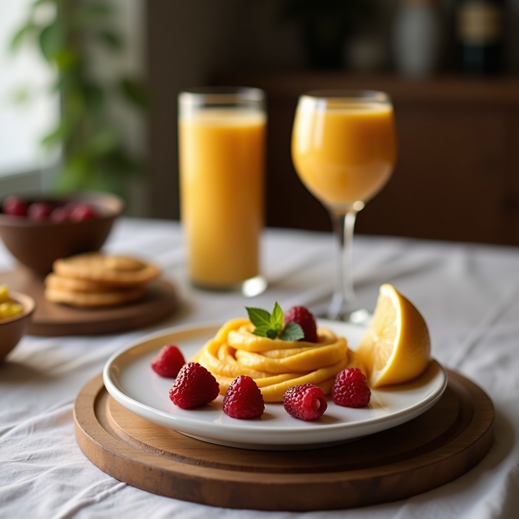 Vaso alto transparente con smoothie de cúrcuma y jengibre keto, de color dorado intenso, decorado con una pizca de cúrcuma en polvo y una rodaja de limón. Fondo minimalista con ingredientes como jengibre fresco, semillas de chía y hoja de espinaca.