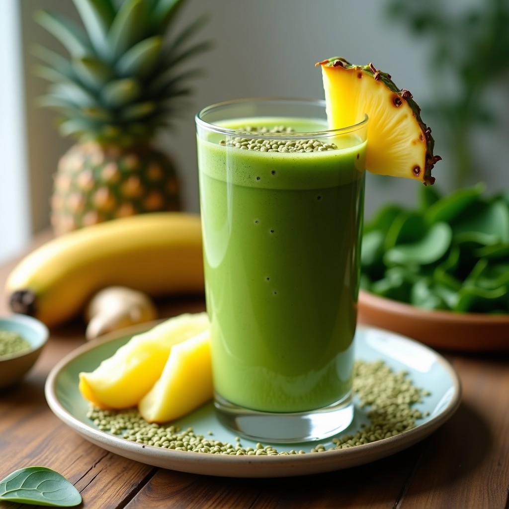 Smoothie de Espirulina y Piña con Semillas de Cáñamo: Batido Verde Superproteico para Deporte