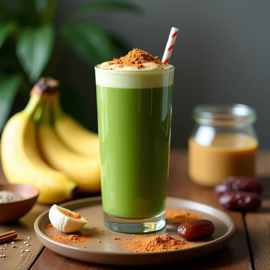 Smoothie de Espirulina, Plátano y Mantequilla de Anacardo: Bebida Energética y Alta en Proteína
