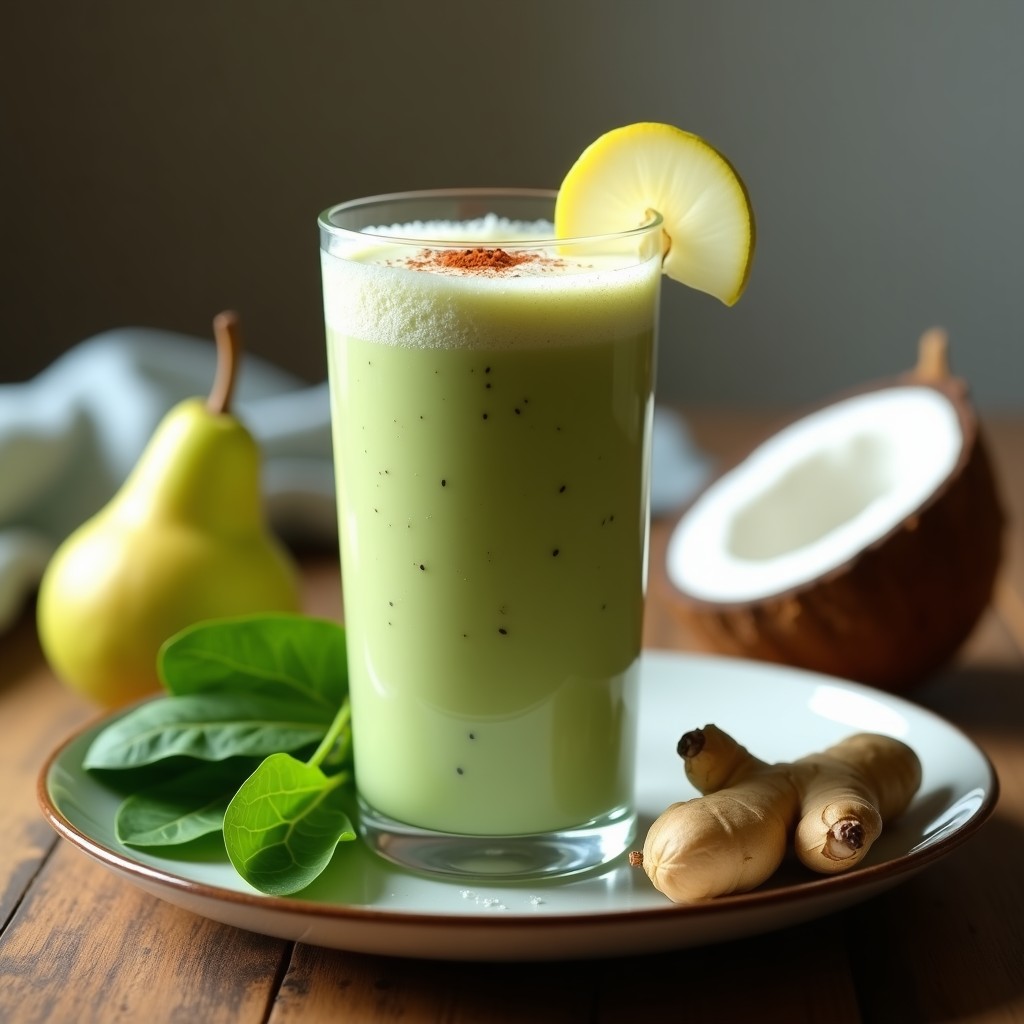 Smoothie de Pera y Jengibre: Bebida Desintoxicante sin Lácteos con Toque Picante