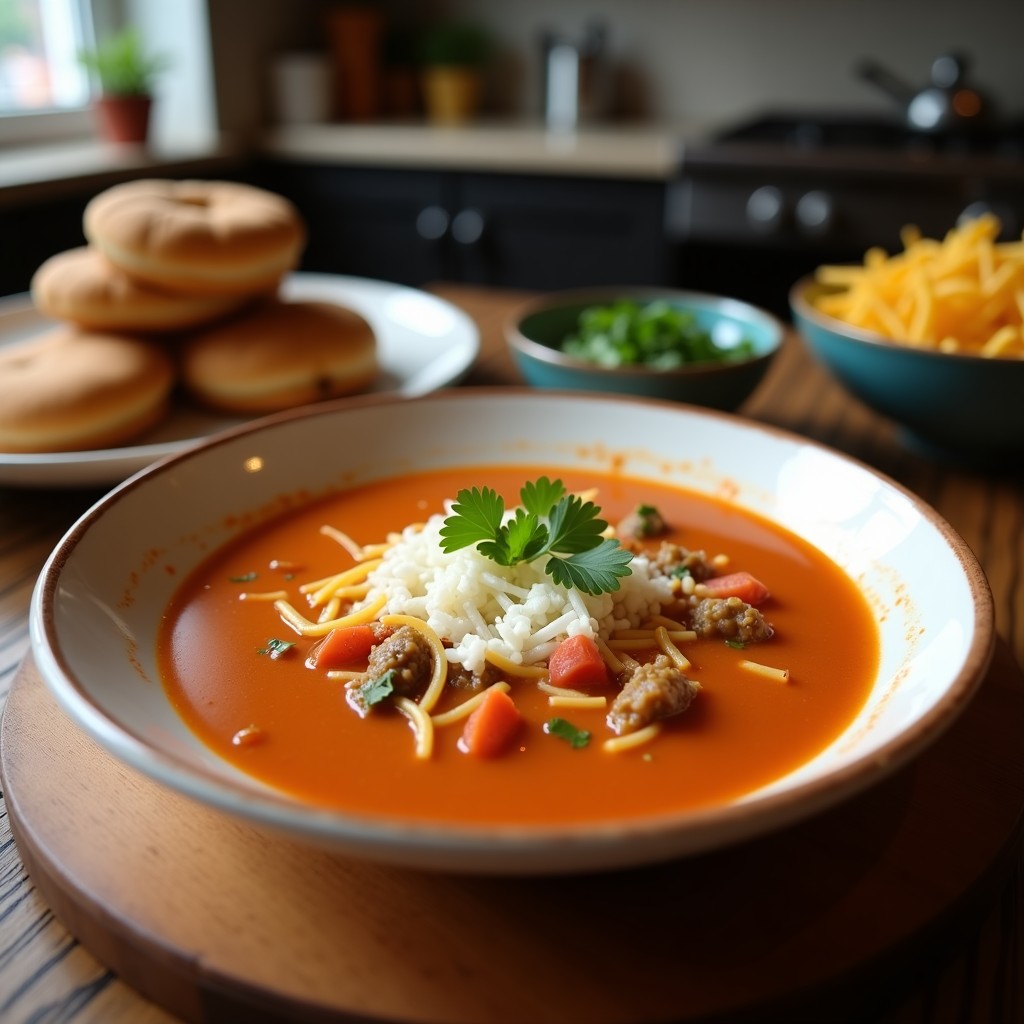 Plato hondo de barro con sopa aguada mexicana humeante, llena de frijoles negros, trozos de calabaza, zanahoria y papa, decorada con hojas de epazote y un toque de chile serrano.