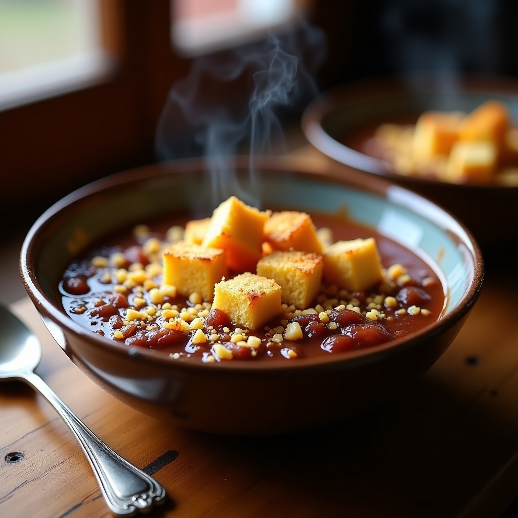 Tazón hondo de sopa de cebolla gratinada keto con cebollas moradas caramelizadas, cubierto de pan de almendra tostado y queso gruyère derretido dorado, servido sobre una mesa rústica de madera.