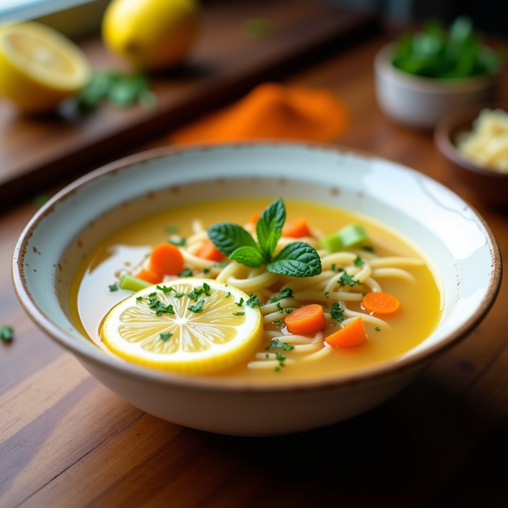 Sopa de Fideo de Arroz con Limón y Menta: Receta Árabe Reconfortante y Sin Gluten