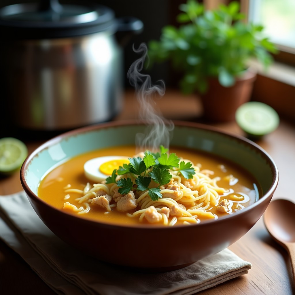Sopa de Fideo de Arroz con Pollo y Cilantro: Receta Peruana Keto en Olla Express