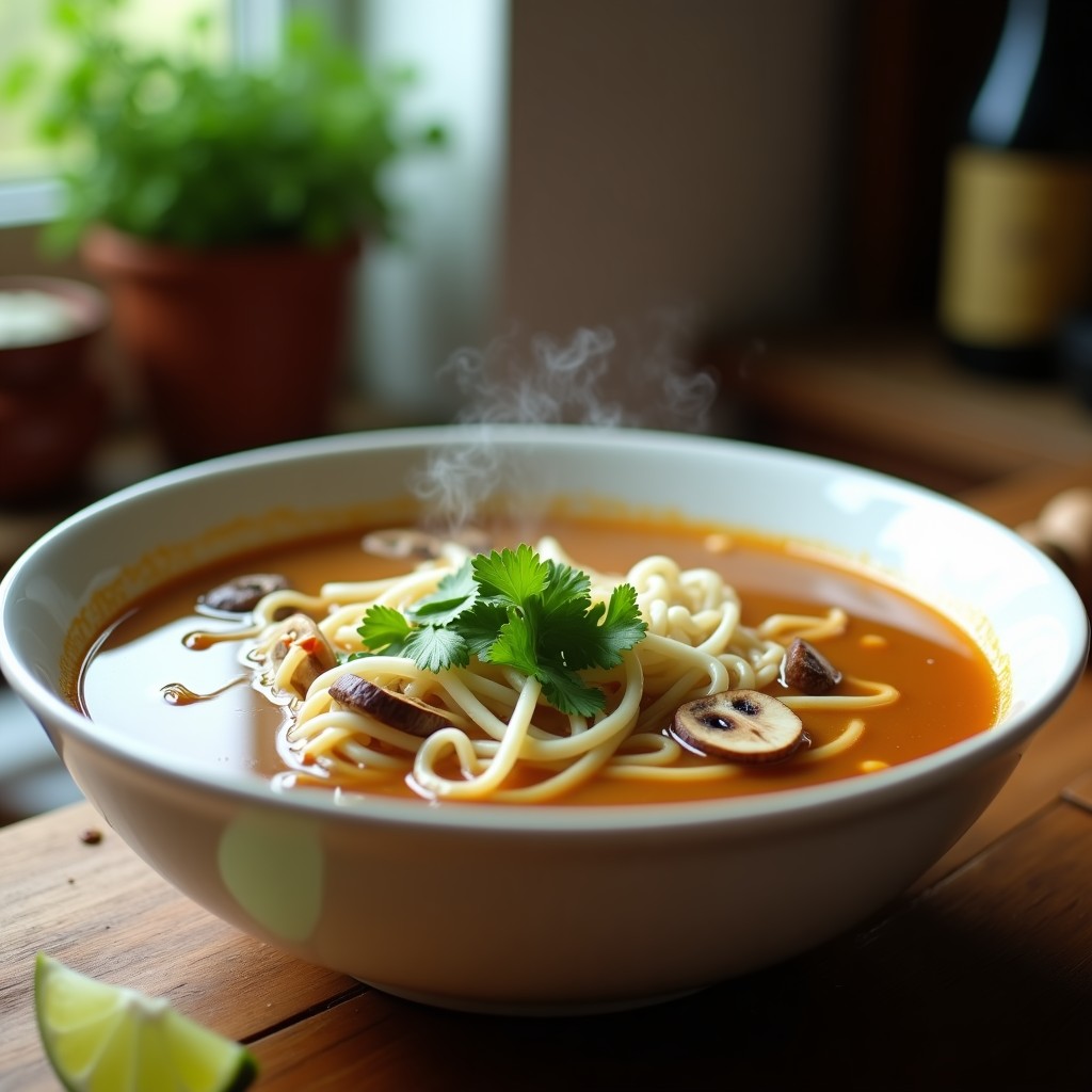 Sopa de Fideos de Arroz con Caldo Pho y Champiñones Shitake: Receta Vietnamita en Airfryer