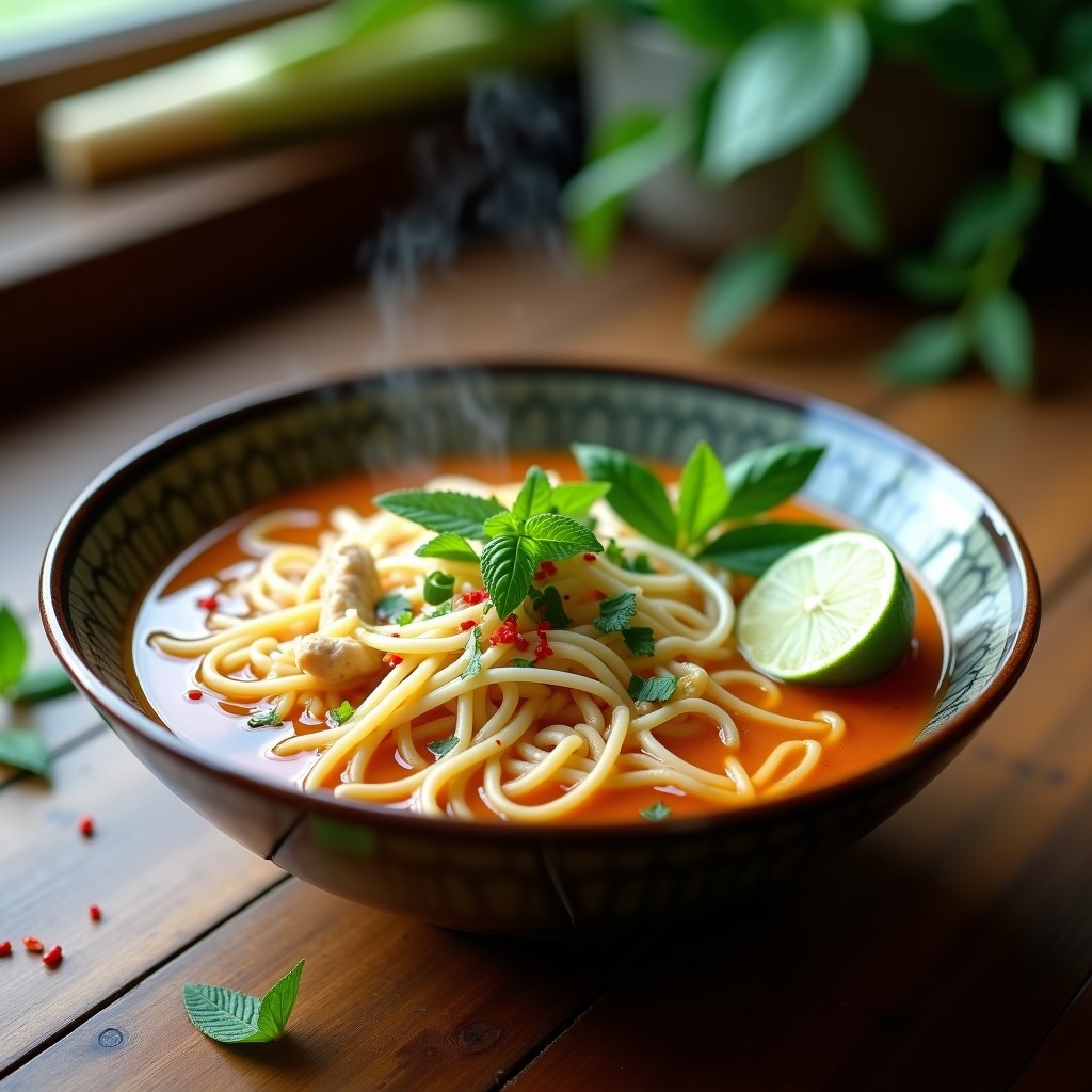 Sopa de Fideos de Arroz con Limón Kaffir: Receta Tailandesa Digestion en Olla Express