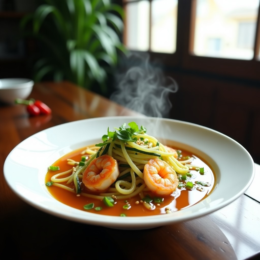 Sopa de Fideos de Calabacín y Gambas: Receta China Low-Carb en Wok Rápida