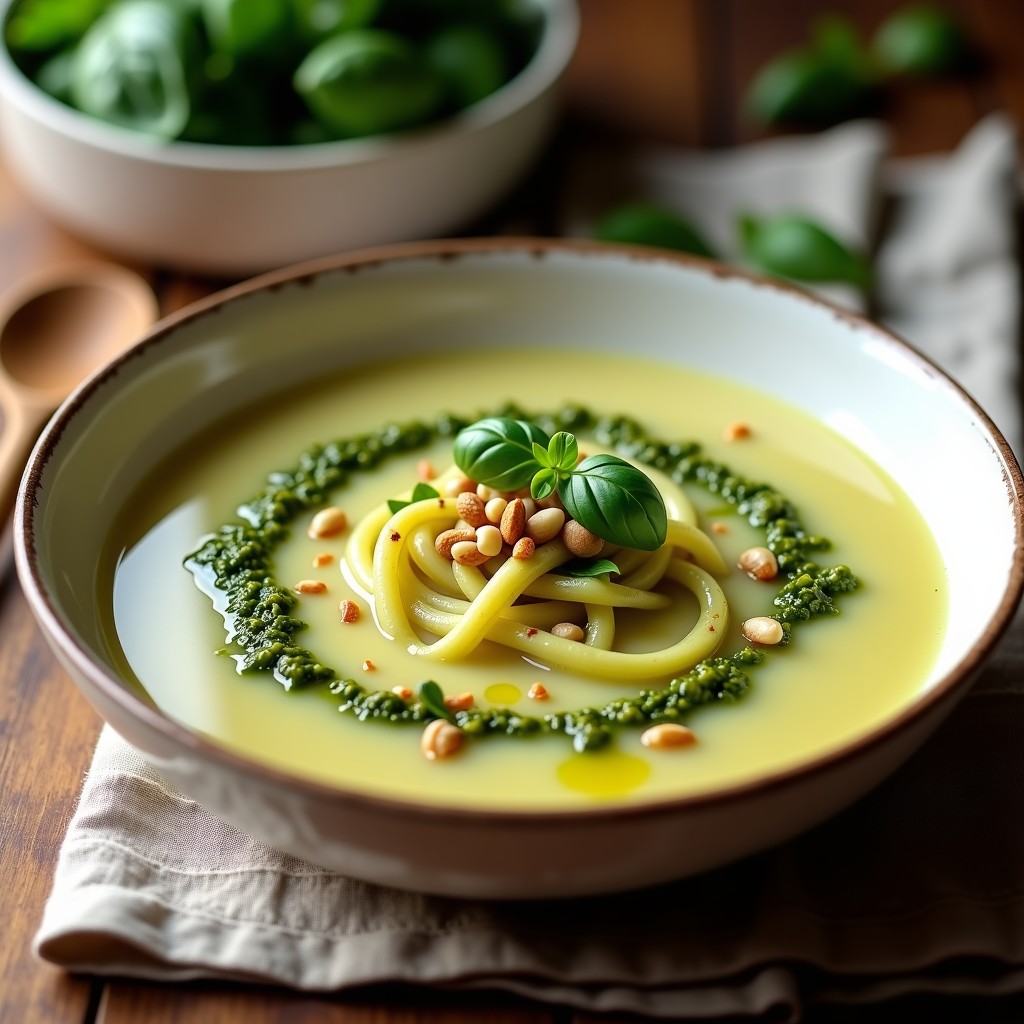 Sopa de Fideos de Calabacín con Pesto de Albahaca y Piñones: Receta Sin Gluten en Thermomix