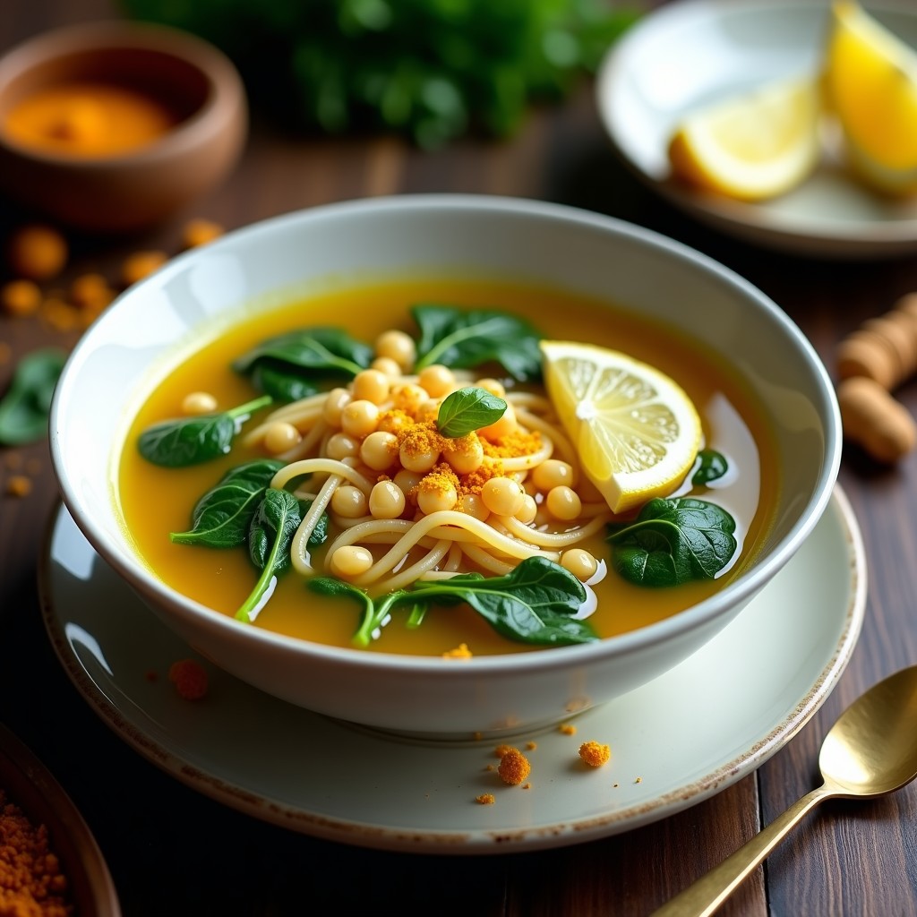 Sopa de Fideos de Garbanzo con Espinacas y Limón: Receta Árabe Detox en 20 Minutos