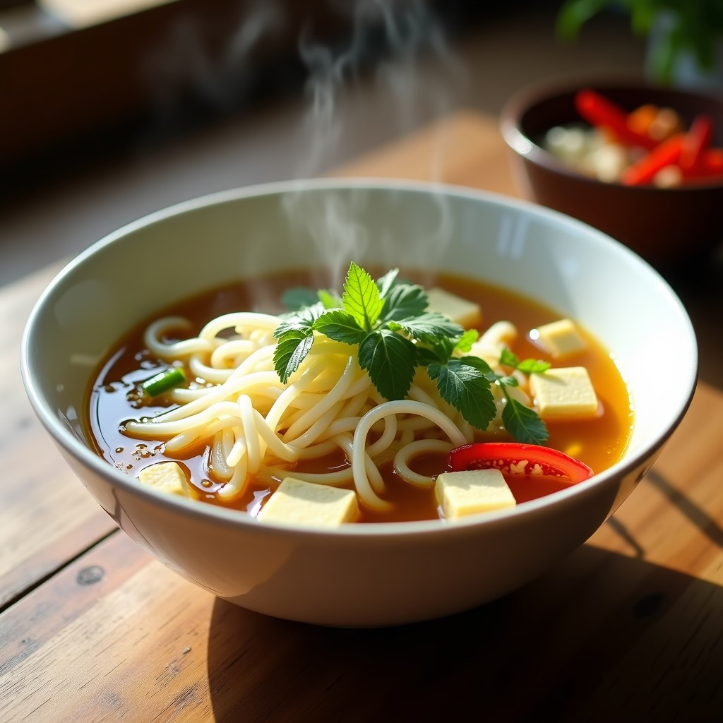 Sopa de Fideos de Konjac con Caldo Pho Vegano y Brotes de Soja: Receta Vietnamita Keto