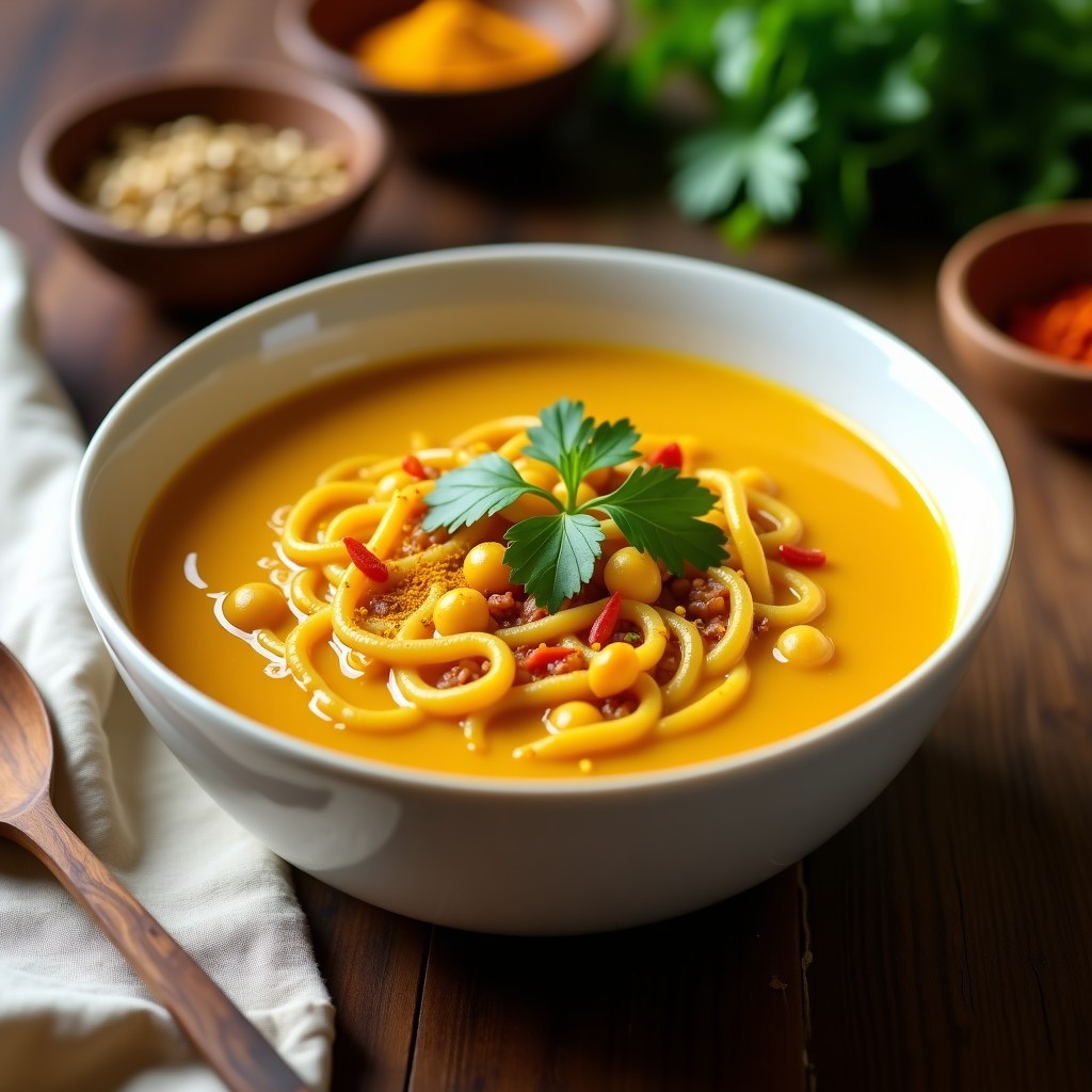 Sopa de Fideos de Lenteja Roja y Cúrcuma: Receta India en Olla Lenta Antiinflamatoria