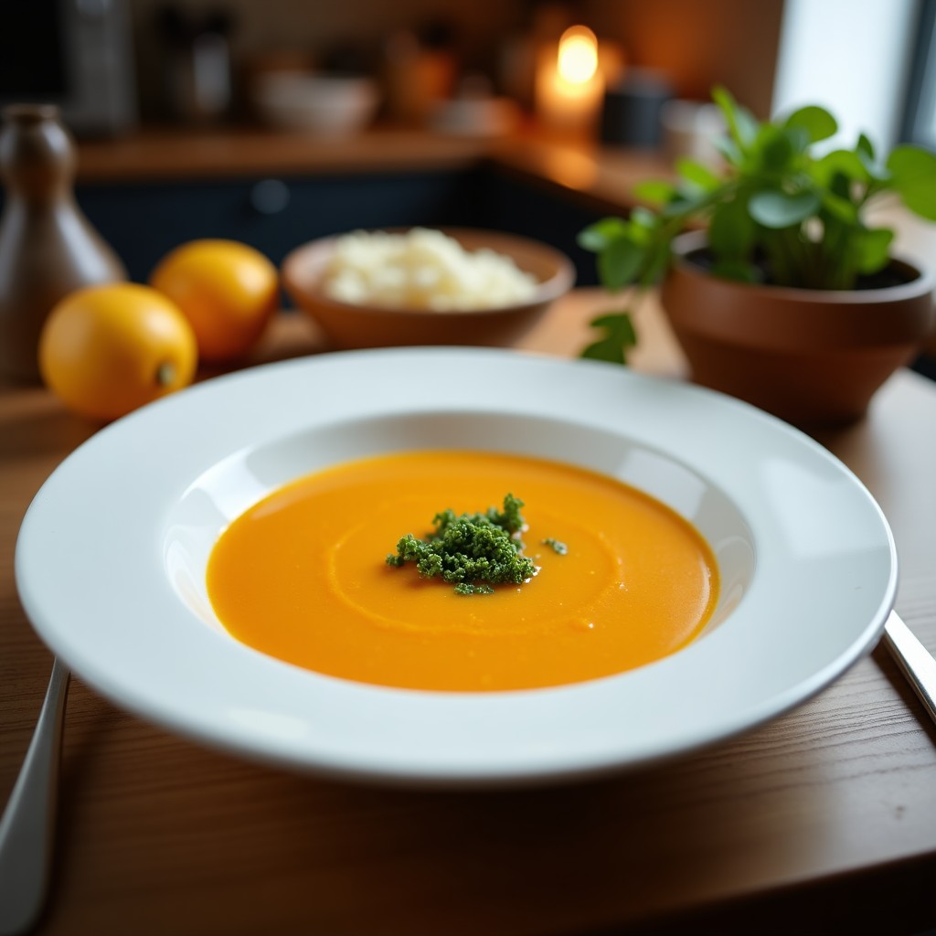 Cuenco blanco de cerámica con sopa fría de gazpacho de remolacha y manzana verde, de color rosa vibrante, decorado con hojas de menta fresca y semillas de sésamo tostadas. Fondo difuminado con ingredientes crudos: remolacha, manzana verde y pepino. Luz natural y ambiente fresco.